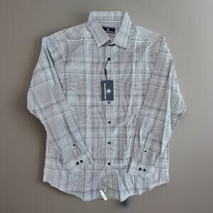 Hart Schaffner Marx Gray Plaid Dress Shirt NWT Long Sleeve Classic Fit L